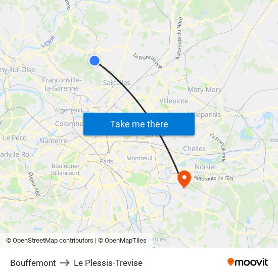 Bouffemont to Le Plessis-Trevise map