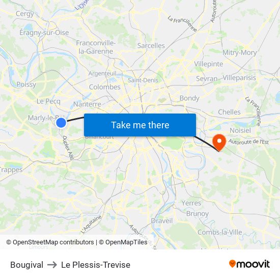 Bougival to Le Plessis-Trevise map