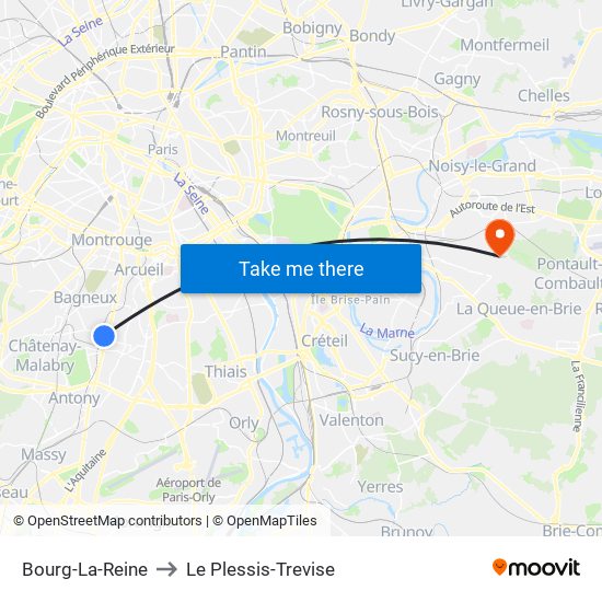 Bourg-La-Reine to Le Plessis-Trevise map