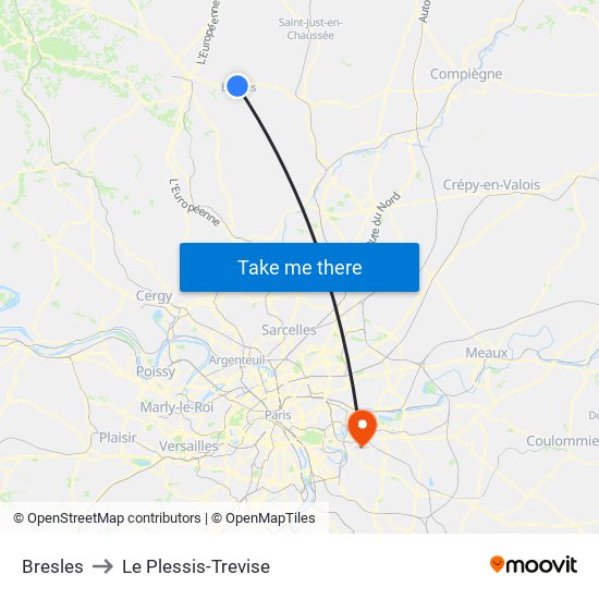 Bresles to Le Plessis-Trevise map
