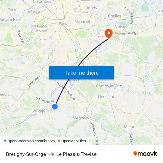 Bretigny-Sur-Orge to Le Plessis-Trevise map