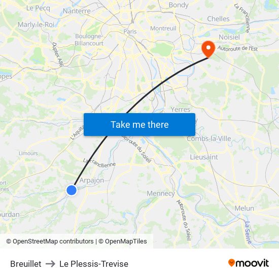 Breuillet to Le Plessis-Trevise map