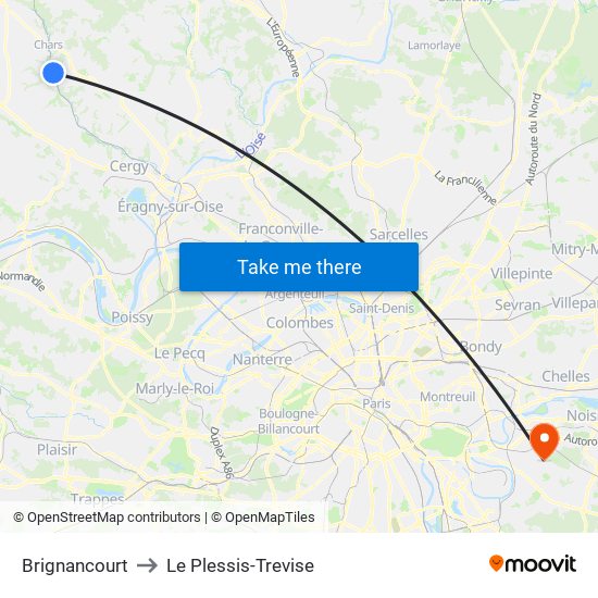 Brignancourt to Le Plessis-Trevise map