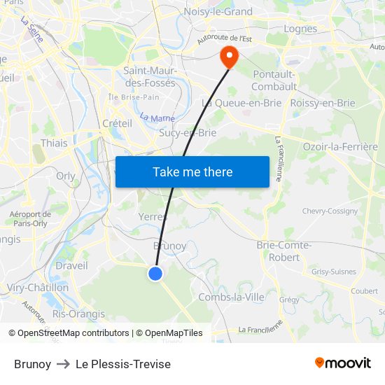 Brunoy to Le Plessis-Trevise map