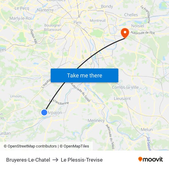 Bruyeres-Le-Chatel to Le Plessis-Trevise map