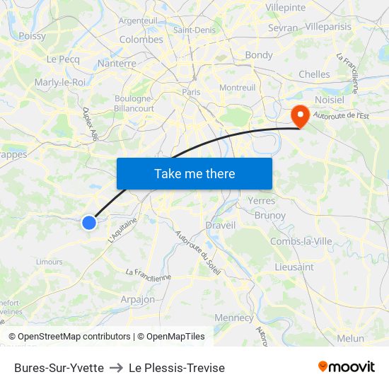 Bures-Sur-Yvette to Le Plessis-Trevise map