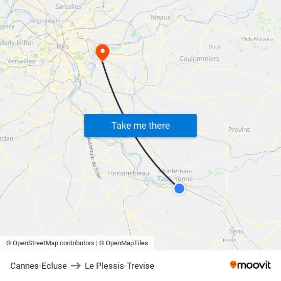 Cannes-Ecluse to Le Plessis-Trevise map
