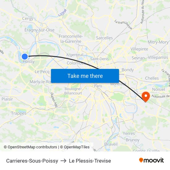 Carrieres-Sous-Poissy to Le Plessis-Trevise map