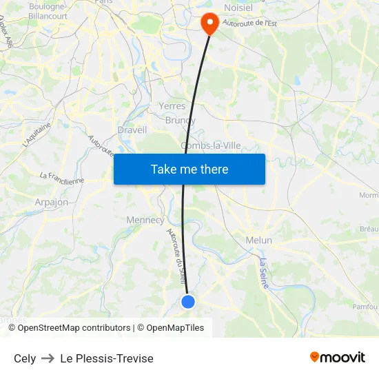 Cely to Le Plessis-Trevise map