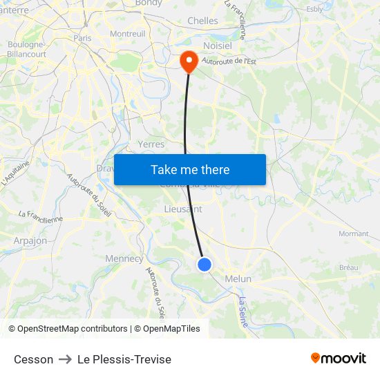 Cesson to Le Plessis-Trevise map