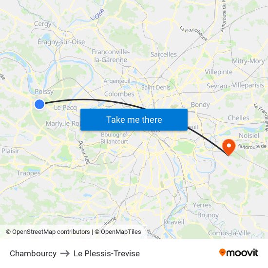 Chambourcy to Le Plessis-Trevise map