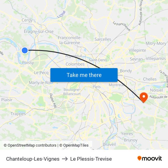 Chanteloup-Les-Vignes to Le Plessis-Trevise map
