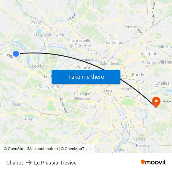 Chapet to Le Plessis-Trevise map