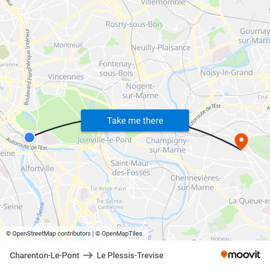 Charenton-Le-Pont to Le Plessis-Trevise map