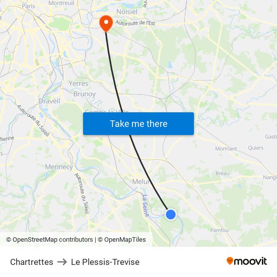 Chartrettes to Le Plessis-Trevise map