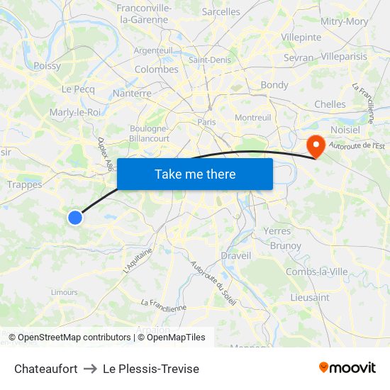 Chateaufort to Le Plessis-Trevise map