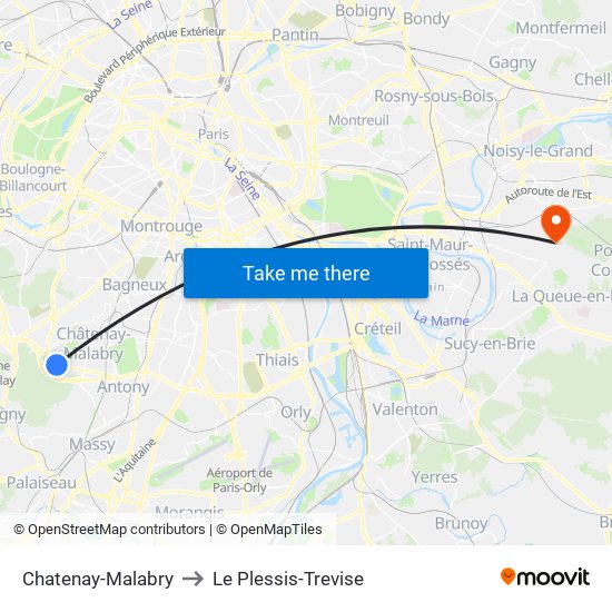 Chatenay-Malabry to Le Plessis-Trevise map