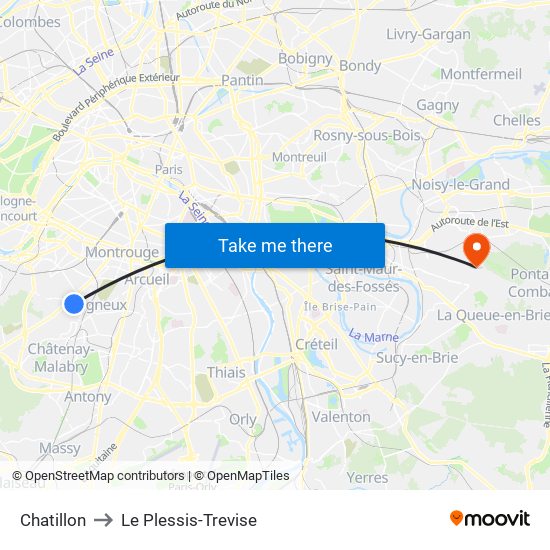 Chatillon to Le Plessis-Trevise map