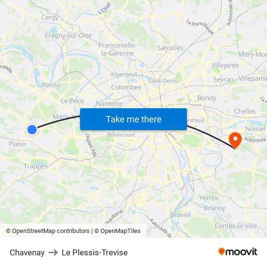 Chavenay to Le Plessis-Trevise map
