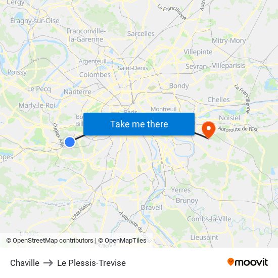 Chaville to Le Plessis-Trevise map