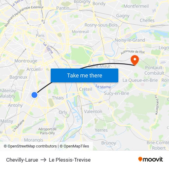 Chevilly-Larue to Le Plessis-Trevise map