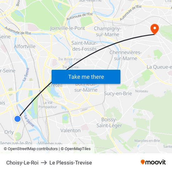 Choisy-Le-Roi to Le Plessis-Trevise map