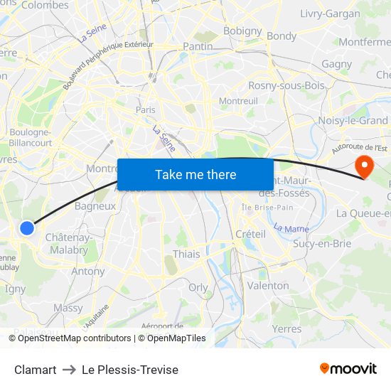 Clamart to Le Plessis-Trevise map