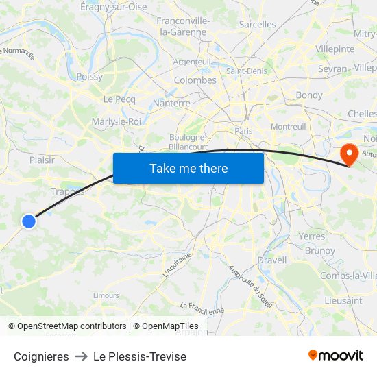 Coignieres to Le Plessis-Trevise map
