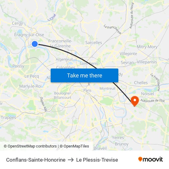 Conflans-Sainte-Honorine to Le Plessis-Trevise map