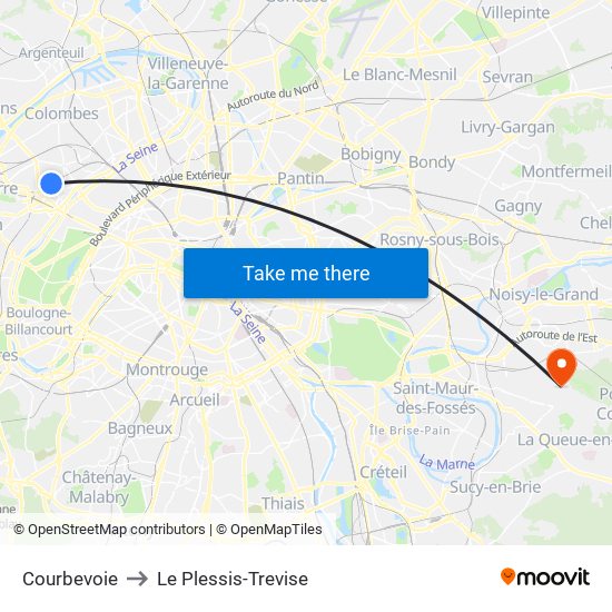 Courbevoie to Le Plessis-Trevise map