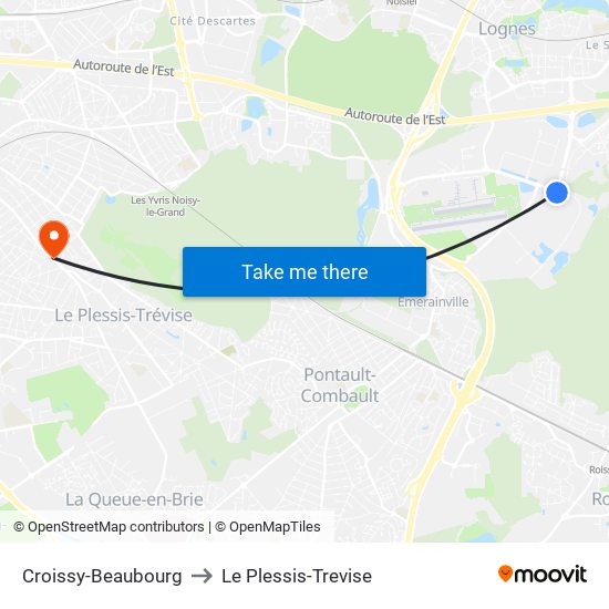 Croissy-Beaubourg to Le Plessis-Trevise map