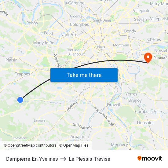 Dampierre-En-Yvelines to Le Plessis-Trevise map