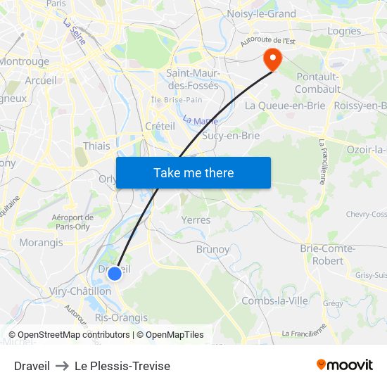 Draveil to Le Plessis-Trevise map