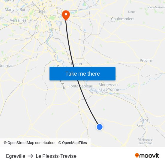 Egreville to Le Plessis-Trevise map