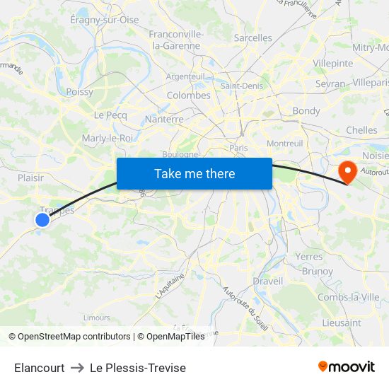 Elancourt to Le Plessis-Trevise map