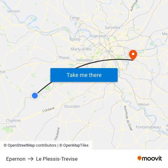 Epernon to Le Plessis-Trevise map