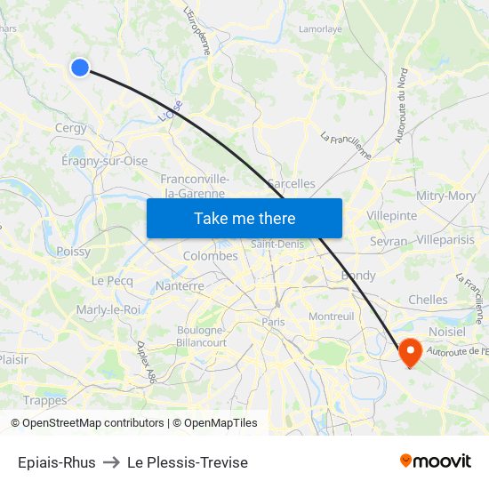 Epiais-Rhus to Le Plessis-Trevise map