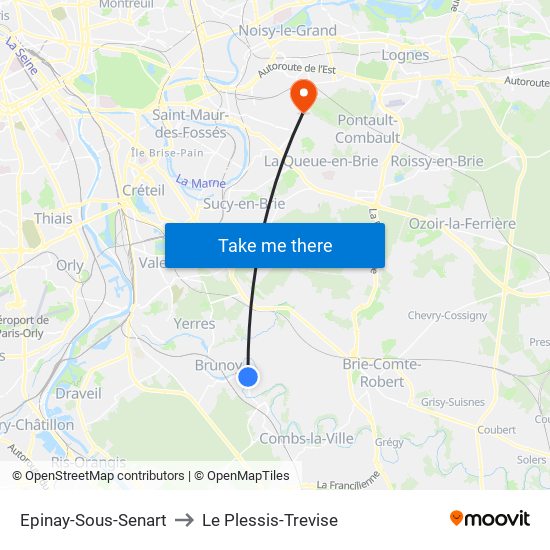 Epinay-Sous-Senart to Le Plessis-Trevise map