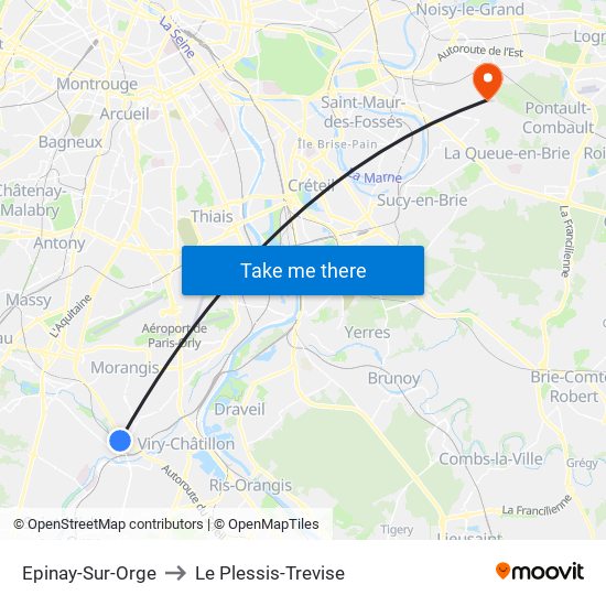 Epinay-Sur-Orge to Le Plessis-Trevise map
