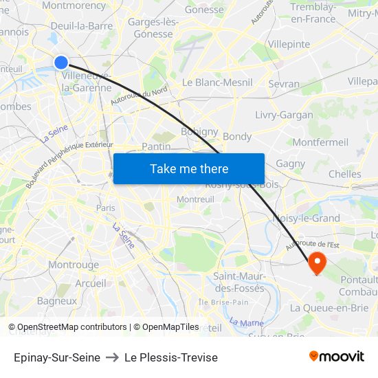 Epinay-Sur-Seine to Le Plessis-Trevise map