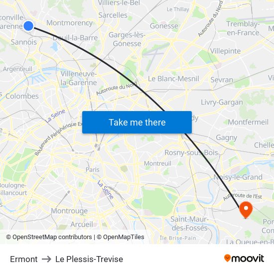 Ermont to Le Plessis-Trevise map