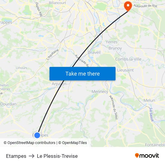 Etampes to Le Plessis-Trevise map