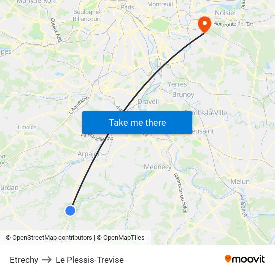Etrechy to Le Plessis-Trevise map