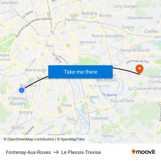 Fontenay-Aux-Roses to Le Plessis-Trevise map