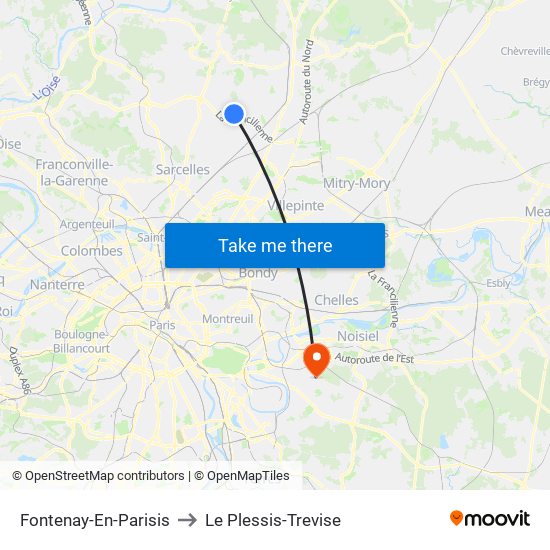 Fontenay-En-Parisis to Le Plessis-Trevise map