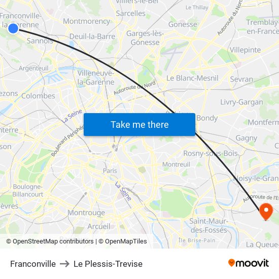 Franconville to Le Plessis-Trevise map