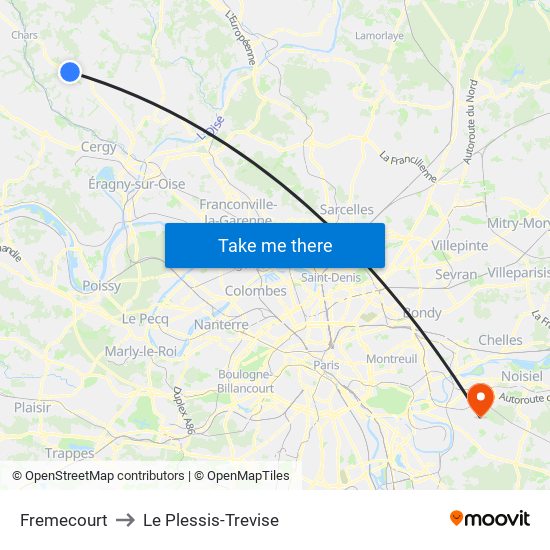 Fremecourt to Le Plessis-Trevise map