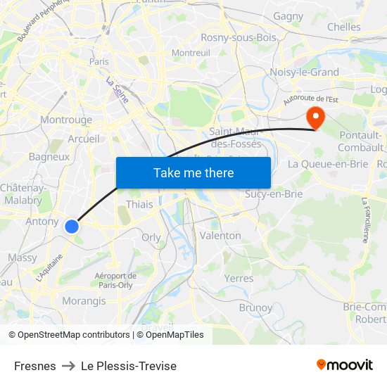 Fresnes to Le Plessis-Trevise map