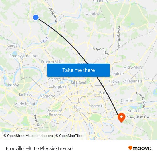 Frouville to Le Plessis-Trevise map