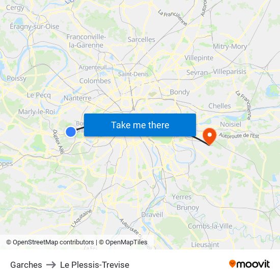 Garches to Le Plessis-Trevise map